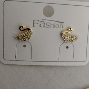 Source Unknown Gold Swan Crystal Stud Earrings